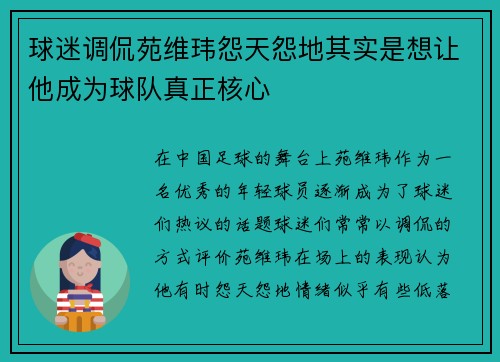 球迷调侃苑维玮怨天怨地其实是想让他成为球队真正核心 球迷调侃苑维玮怨天怨地其实是想让他成为球队真正核心